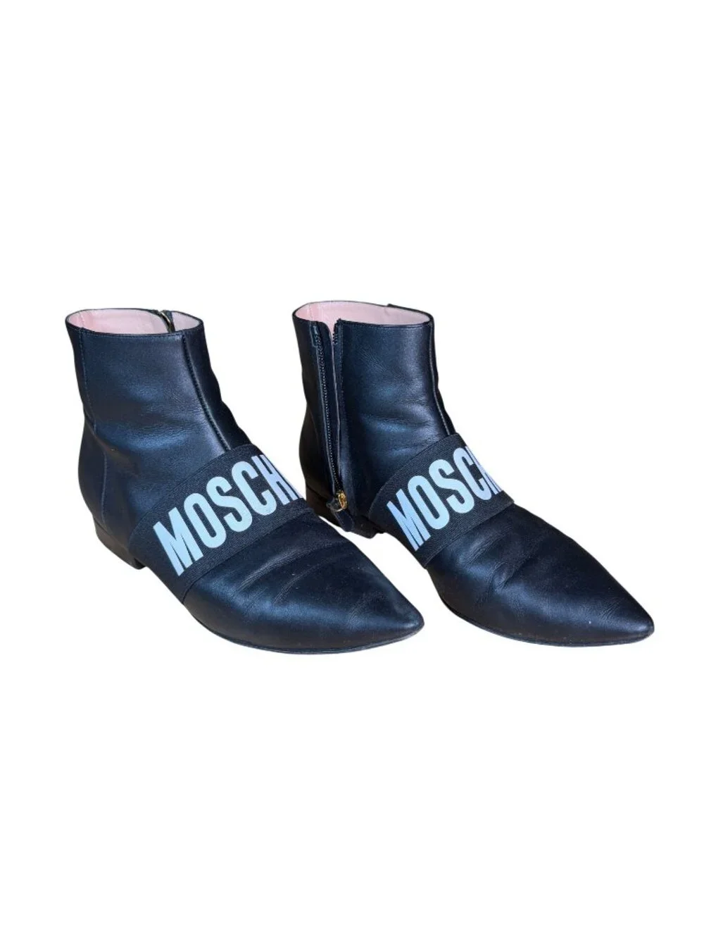 Moschino Couture Black Leather Pointed Toe Ankle Boot Size 37 w Box
